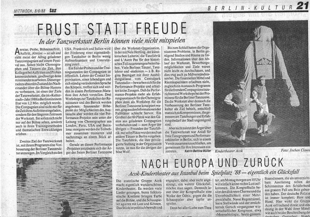 "Frust statt Freude" - taz-Artikel vom 8.6.1988