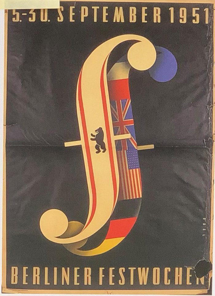 Fotografie eines Buchs mit dem Plakat der ersten Berliner Festspielwoche 1951.